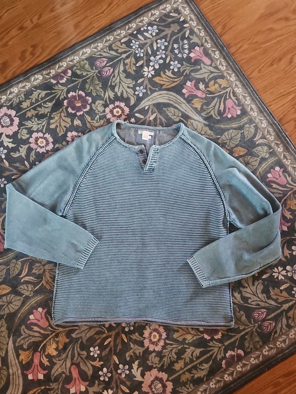 Women's Blue Ribbed Henley Sweatshirt